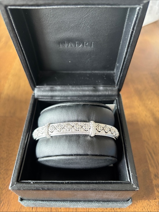 Nadri Jewelry - Nadri Silver Crystal Pavé Lattice Hinged Bangle Bracelet